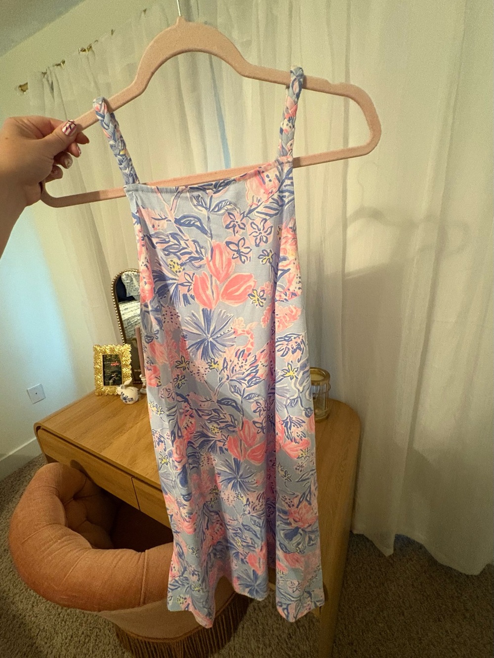 Lilly Pulitzer Girls Light Blue Pink Floral Sundress